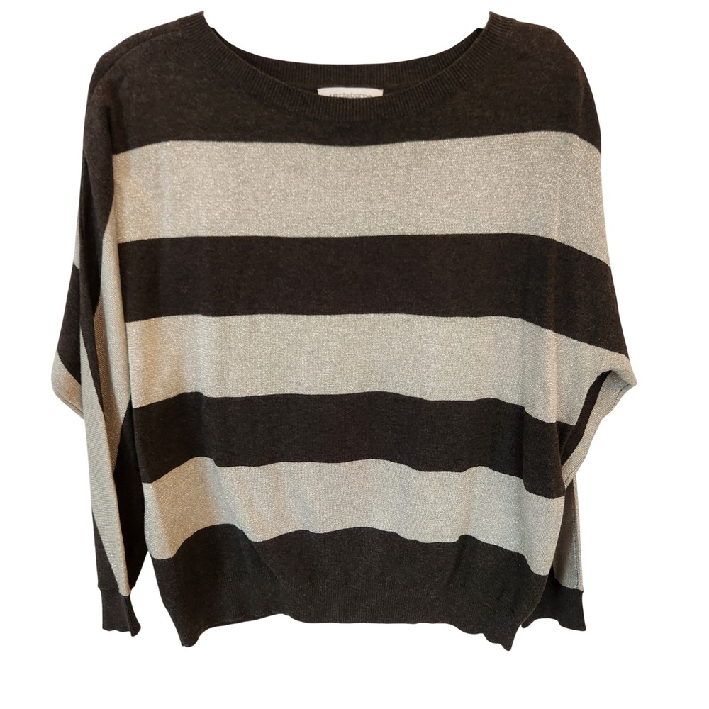 Liz Claiborne Women's Striped Sweater Long Sleeve Metallic Gray‎ Black L